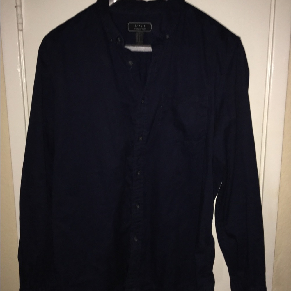 blue long sleeve button down slim fit xl